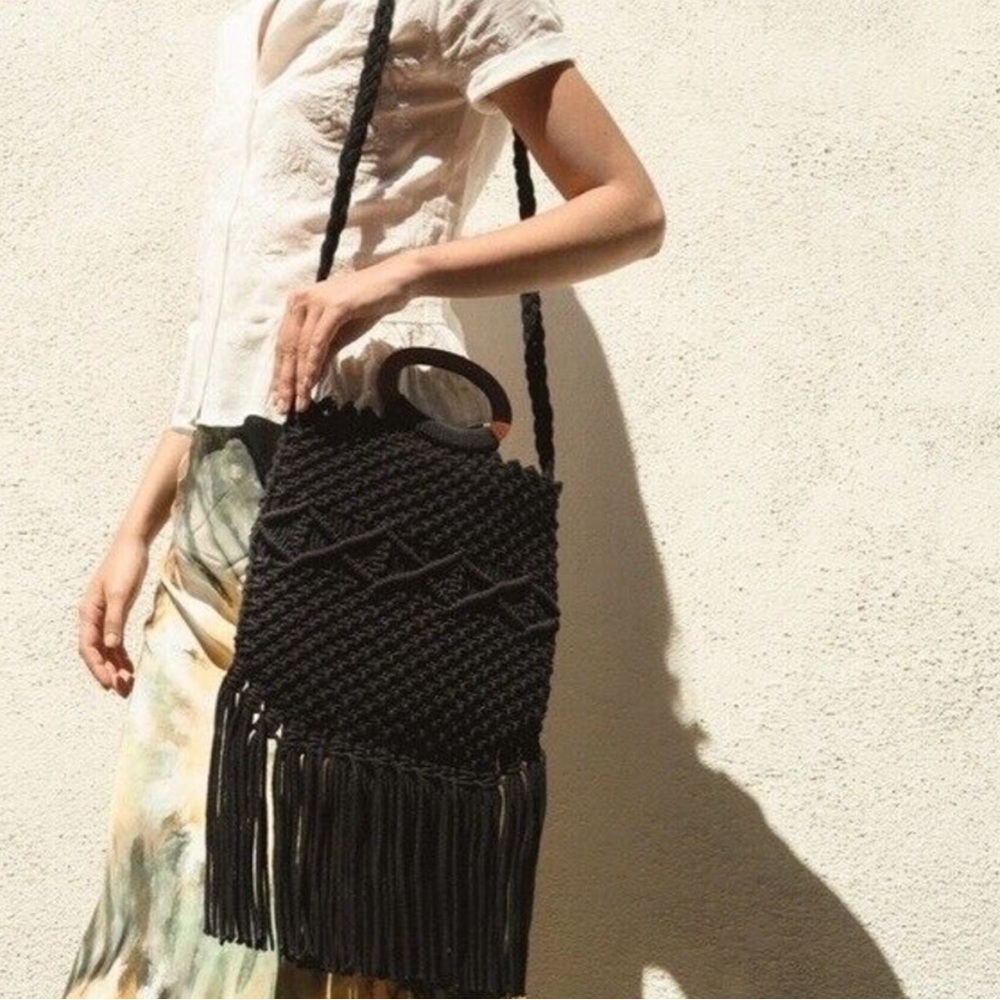 Danielle Nicole Black Fringe Macrame Crochet Boho… - image 1